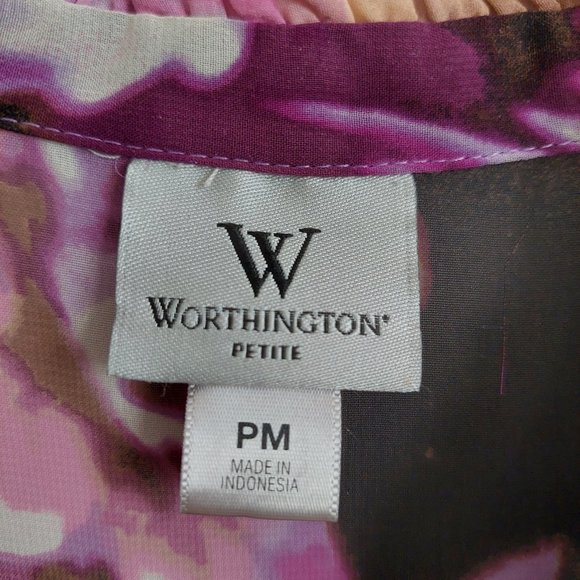 Worthington Semi Sheer Floral Blouse Plunge V-neck Ladies Fashion Tops, Size PM - Picture 6 of 7
